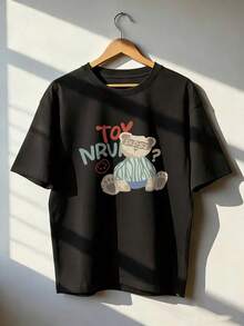 Cute And Youthful Short-Sleeve T-Shirt, A  Short-Sleeve T-Shirt For Spring And Summer 2026, Made In Mexico, 180 Grams. Cartoon Print, Couple Design, Suitable For Indoor Or Outdoor Wear. Crew Neck, Unisex, Ideal For The Office And Leisure. One-Pack. - BK-P631577SLNDXZGY424 - 查看 3