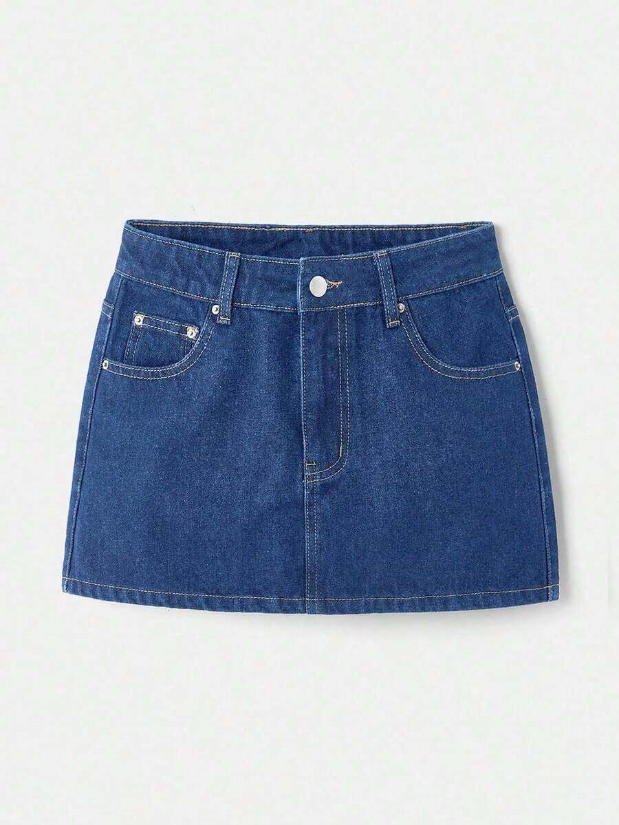 Minifalda de mezclilla para mujer, estilo Y2K, para conciertos, de vuelta a la escuela - Azul lavado medio - Ver 1