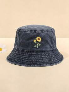Sunflower Print Distressed Bucket Hat, Casual Outdoor Sun Protection Hat For Men And Women - Bucket Hat - View 8