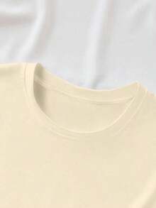 Camiseta casual de mujer con estampado de corazón y cuello redondo, para verano - Caqui 2 - Ver 3