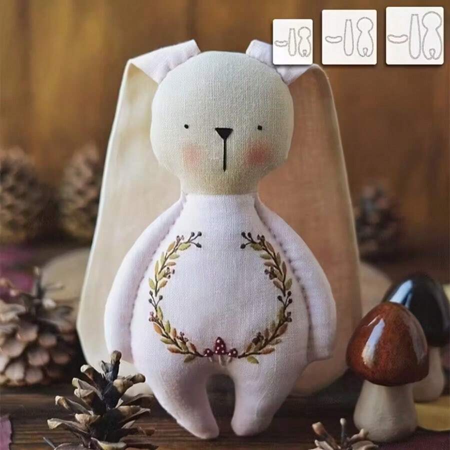 Khuôn thêu và may hình tai thỏ PET - Khuôn thủ công màu ngà bền chắc với hình chú thỏ dễ thương, chi tiết nơ và thiết kế đường viền hoàn hảo, phù hợp cho việc tự làm chắp vá, may chăn, trang trí quần áo, phụ kiện hình thỏ. - Thỏ tai to - Xem 1