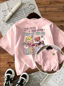 Estilo Retro "¡Hey Now!" Camiseta de dibujos animados "Dream Maker" con estampados de doble cara, despertando el espíritu juvenil de perseguir sueños a través de diseños divertidos, 100% algodón. - Negro - Ver 6