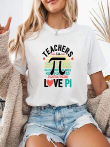 Camiseta de Mujer con Diseño de Profesora de Matemáticas - Divertido diseño con símbolo π y chiste matemático, 100% algodón, elasticidad media, 180 gramos, manga corta, cuello redondo, estilo casual, adecuada para verano y primavera, lavable a máquina. MXZS - Blanco - Ver 6