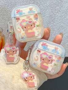 SANRIO Bao đựng tai nghe Hello Kitty bằng da đen kiểu Nhật Bản, viền lượn sóng, phong cách nghỉ hè, phù hợp với thế hệ 1/2/3 Pro - Bao bảo vệ trong suốt chống rơi vỡ. - Nhiều màu - Xem 1