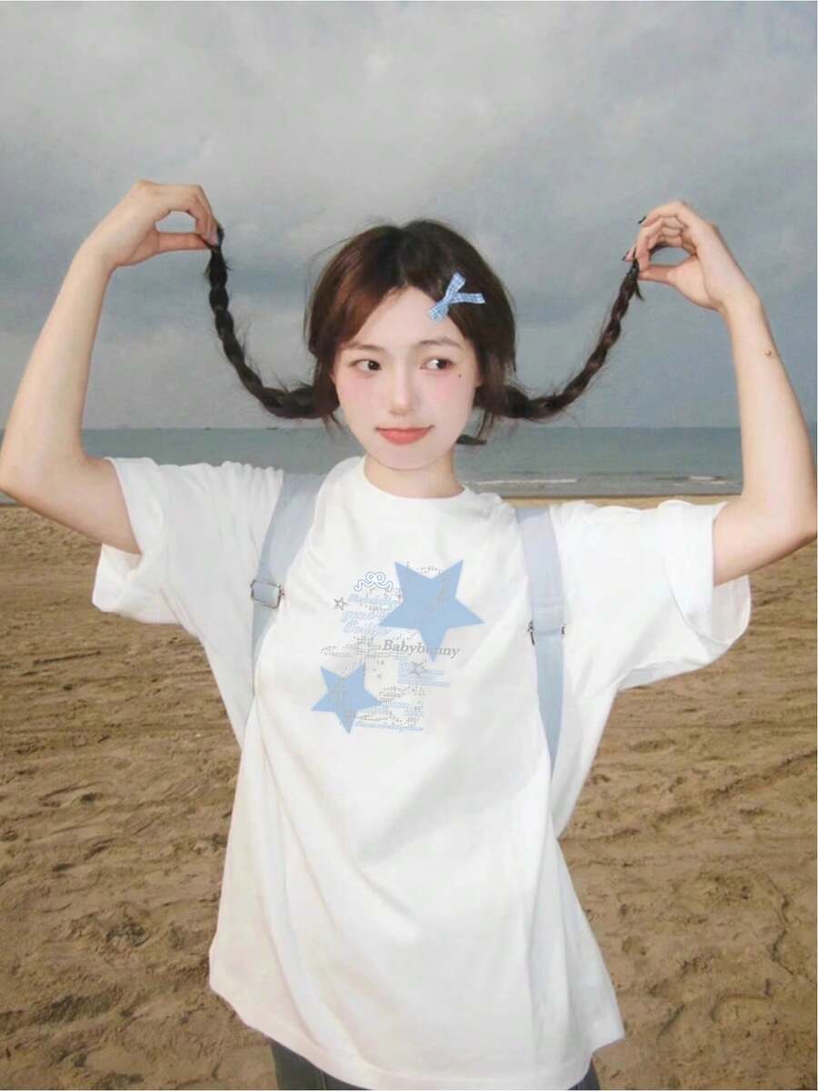 Summer Short-Sleeved T-Shirt, Fitted Design, Sheer Undershirt #3333 - 白色 - 查看 1