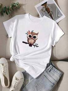 Camiseta de manga corta con cuello redondo y diseño exclusivo para viajes casuales de primavera 2026, en color blanco, estilo veraniego, sencilla y versátil. - Blanco - Ver 1