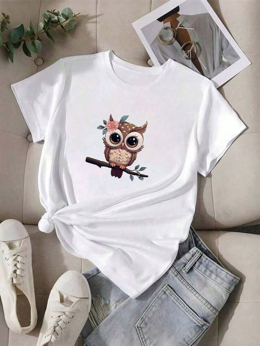 Camiseta de manga corta con cuello redondo y diseño exclusivo para viajes casuales de primavera 2026, en color blanco, estilo veraniego, sencilla y versátil. - Blanco - Ver 1