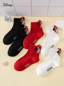 6 Pairs Disney Minnie Bow Pattern Fun Cartoon Kids Mid-Calf Socks - Multicolor - View 4