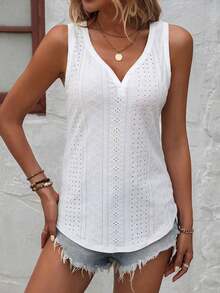 Hotletica Solid Eyelet Embroidery Tank Top - trắng - Xem 5