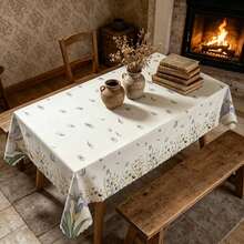 2D Flat Print Fresh Iris & Daisy Tablecloth, Light Beige Base With Watercolor Blue & Purple Floral Pattern, 1pc Polyester Round/Rectangle Tablecloth, Suitable For Indoor Dining, Outdoor Picnic, Garden Party, Dust Cover, Multi-Size Available, Indoor & Outdoor Use - A - View 4