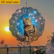 3D立体“星空下的猫咪”风铃,10英寸*10英寸,带旋转挂钩,360°旋转DIY创意风铃装饰,经典款式,无需电池即可旋转 - A - 查看 8