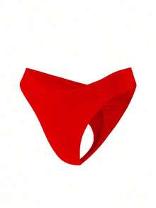 Braguitas de bikini con volantes de unicolor para mujer, sexy y ajustadas, para la playa y celebraciones de Halloween - Rojo - Ver 3