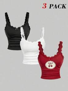 Camiseta de mujer con parche de encaje y decoración de lazo - Multicolor 3 - Ver 11
