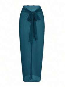Traje de baño de una pieza de unicolor, asimétrico en el hombro, de moda para el verano y la playa, de estilo minimalista - Agua verde azul - Ver 4
