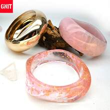 GNIT 3 buah Gelang Lebar Resin Gaya Y2K Warna Emas untuk Wanita, Set Gelang Pernyataan Mode yang Dapat Ditumpuk dengan Dekorasi Marmer & Foil Emas - Bubuk transparan merah muda, emas - View 8