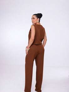 Wide-Leg Pants By Alntaria Risco Calca111114 - Rust Brown - View 3