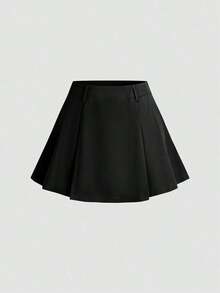 Petite Falda plisada gris de talle alto con silueta A, adelgazante y con efecto anti-exposición - Negro - Ver 3