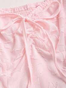Blusa de gasa con bordado floral elegante y lazo, top de verano dulce y encantador para mujeres - Rosa - Ver 3