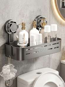 Estantería de almacenamiento de baño de 2 niveles resistente a la oxidación, organizador montado en la pared con ventosa, portarrollos de papel higiénico multifuncional con ventosa, sin necesidad de perforar para el baño, la cocina, la caravana - multicolor - Ver 2