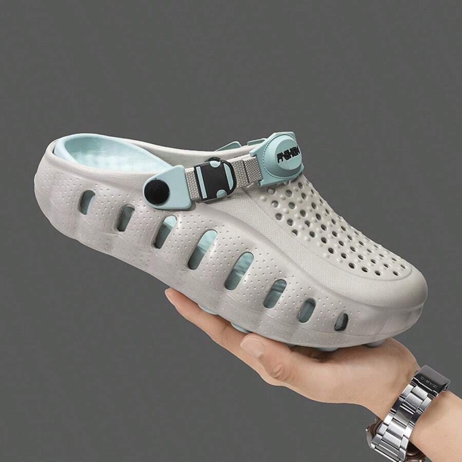 Sandalias de hombre con bloques de color, sandalias transpirables de EVA con correas ajustables, cómodas de llevar, adecuadas para actividades casuales al aire libre en primavera, verano y otoño - gris azul - Ver 1