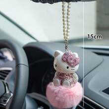 1 chiếc phụ kiện trang trí xe hơi Sanrio, móc khóa Hello Kitty dễ thương, mặt dây chuyền Hello Kitty đính đá lấp lánh gắn gương xe - Quà tặng ngày lễ cho nữ - Phụ kiện trang trí xe hơi Hello Kitty - Nhiều màu - Xem 6