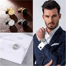 4pcs Men's Classic Color Cufflinks, Fashionable Striped Round & Square Cufflinks In Gold/Silver, Suitable For Business, Wedding, Party Gifts - Multicolor - View 8