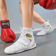 男士摔跤鞋、高帮搏击鞋、训练鞋、靴子、泰拳鞋、健身搏击鞋、高品质男士专业运动鞋，舒适、防滑、耐用、透气、踝部保护纹理设计 - 白色009 - 查看 4