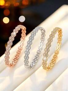 1pc Exquisite Rhombus Fully Paved Zirconia Design Bracelet, Delicate Micro-Inlaid Craftsmanship, Versatile Commute & Date Luxury Style Bracelet Accessory - Bracelet - View 6