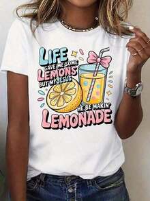 1 Camiseta Casual para Mujer con Estampado Gráfico "Life Gave Me Some Lemons But My Jesus He Be Makin Lemonade", Ropa de Verano a la Moda, 100% Algodón, Estilo Vintage Urbano, Unisex, Camiseta de Manga Corta con Cuello Redondo, Blusas para Mujer. blusas.blusas casuales para dama.blusas para mujer. blusas.blusas casuales para dama.blusas para mujer. blusas.blusas casuales para dama. - Blanco - Ver 1