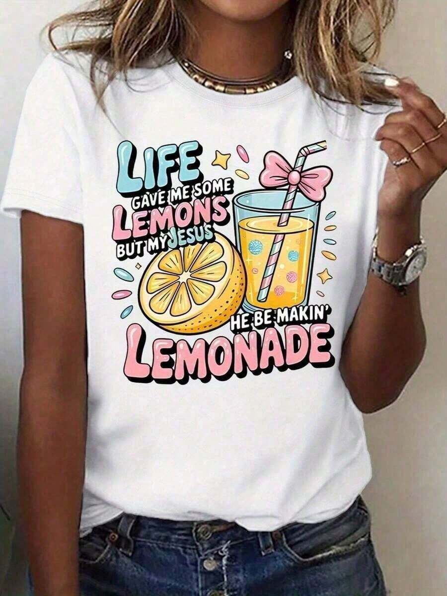 1 Camiseta Casual para Mujer con Estampado Gráfico "Life Gave Me Some Lemons But My Jesus He Be Makin Lemonade", Ropa de Verano a la Moda, 100% Algodón, Estilo Vintage Urbano, Unisex, Camiseta de Manga Corta con Cuello Redondo, Blusas para Mujer. blusas.blusas casuales para dama.blusas para mujer. blusas.blusas casuales para dama.blusas para mujer. blusas.blusas casuales para dama. - Blanco - Ver 1
