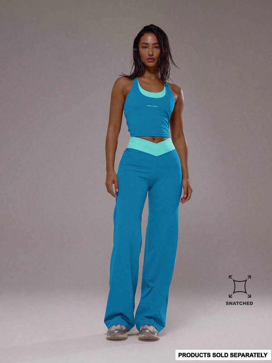 Sport Pantalones de yoga con cintura cruzada y capas, conjunto deportivo solo para actividad, entrenamiento, gimnasio, pilates, fitness, uso diario casual, cuarzo ahumado, verano, vacaciones - Azul - Ver 1