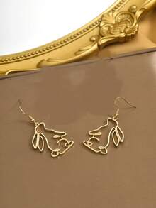 1 Pair Minimalist Creative Cute Niche Versatile Line Rabbit Earrings, Suitable For Daily Wear For Women - Gold - View 3