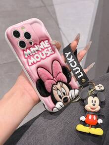 Disney Mickey Mouse Clubhouse Phone Case : 3D Fluffy Pattern Border Protector Phone Soft Phone Case With A Free Cute Mickey Bracelet Chain Lanyard, Mickey, Minnie, Goofy, Donald Duck, Daisy Duck, Pluto, For Apple 17 Promax 17 Pro 16 15 14 13 12 11 Pro Max XS Max X XR Soft Cover Summer Phone Case - 白色 - 查看 6