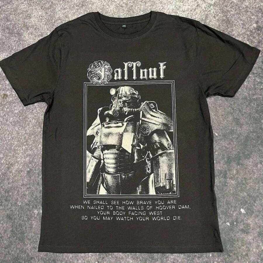 Brotherhood of Steel Fallout T-shirt Camisa para mujer Camiseta de algodón Camiseta 100% Algodón Unisex - Playera Casual Premium de Corte Cómodo - Negro - Ver 1
