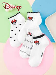 Disney 1/4/8 双装迪士尼女士短袜 - 米妮趣味卡通可爱时尚条纹波点蕾丝边 - 弹性好，适合日常穿着 - 彩色 - 查看 8