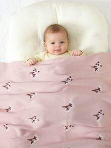 100% Cotton Plum Blossom Pattern Knitted Baby Blanket, All Season Newborn Swaddle Stroller Blanket, Essential Infant Necessities - Pink - View 1