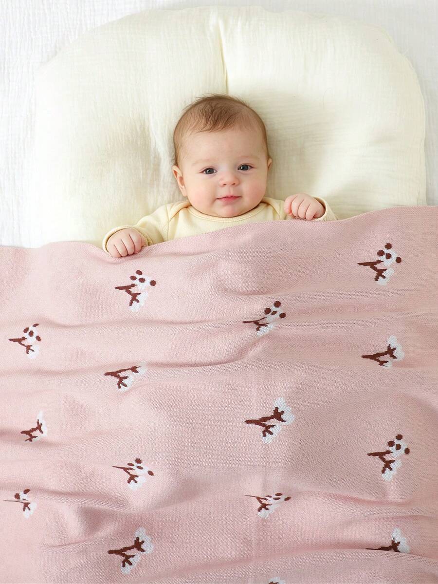 100% Cotton Plum Blossom Pattern Knitted Baby Blanket, All Season Newborn Swaddle Stroller Blanket, Essential Infant Necessities - Pink - View 1