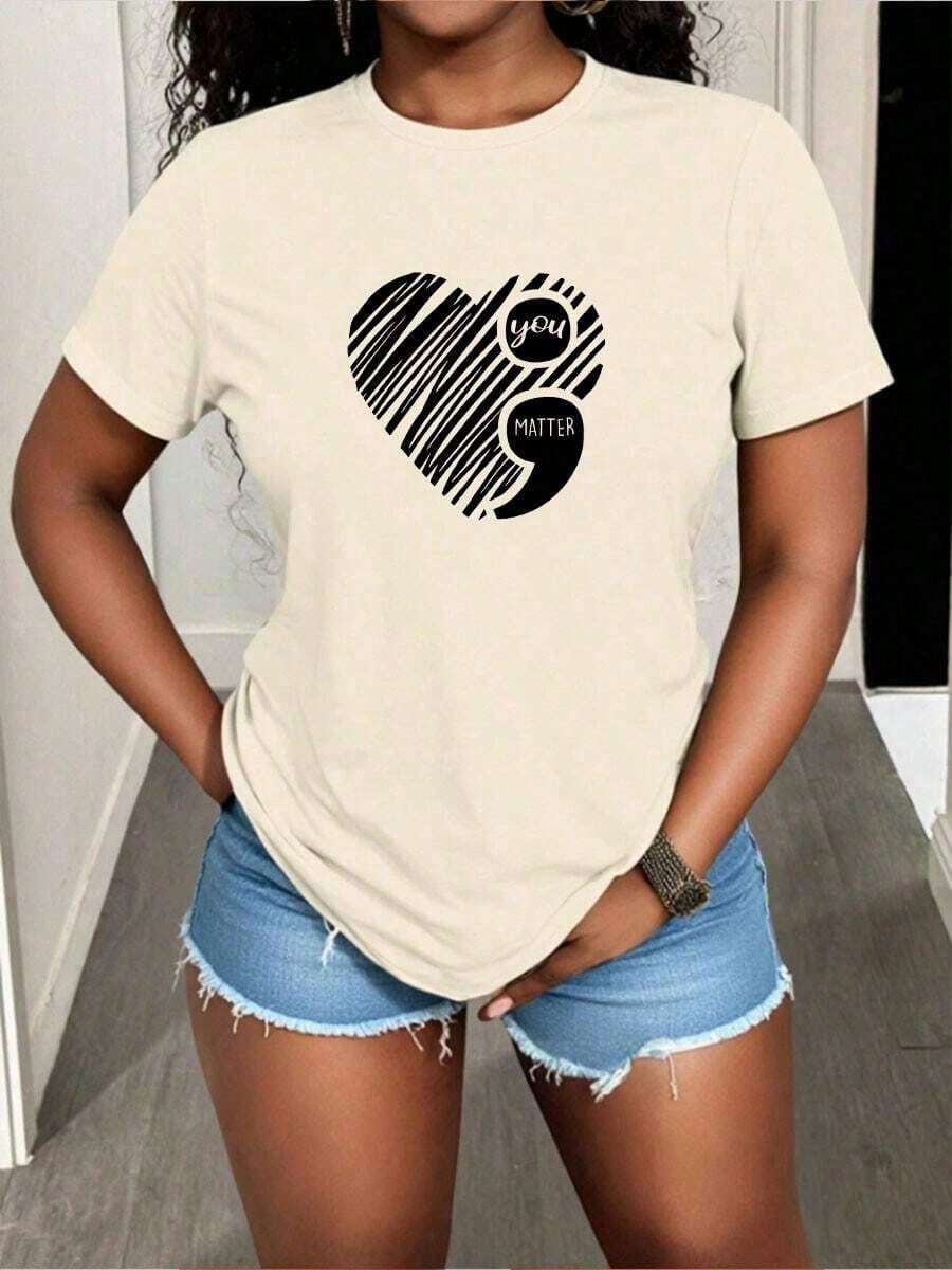 Blusas Bonito Camiseta Mujer Coma Sentencia Impresa Primavera Verano Casual Suelta Cuello Redondo Manga Corta 100% Cotton Blusas Para Mujer Casual - Albaricoque - Ver 1