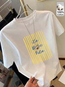 Women's Slim Fit Solid Color Short Sleeve Round Neck La Dolce Vita Stripe T-Shirt 100% Cotton Casual Daily Streetwear Y2K Beach Graduation Party Vacation Tops Summer Spring Tees Sports Party Tops Blouse Romper Vintage Carnival Valentine's Day White T-Shirt Black Tops Summer Tops Women's Spring Clothing Winter Women's Summer T-Shirt Funny Holiday Beach Casual Cute Tops Black Tops White Tops Summer Tops Spring Fashion Women's Easter Clothing Office/Lounge/Home/Minimalist Preppy Western Outfits American Retro Sexy Outerwear Autumn Soft Comfortable Valentine's Day Carnival Summer Tops Music Festival White Tops Tees - White - View 3