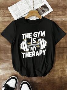 1pscSHEIN LUNE Camiseta de mujer de manga corta con estampado digital de temporada deportiva, cómoda, casual y versátil para uso urbano100% Cotton - Negro - Ver 6