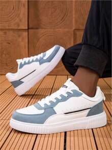 36-45 Unisex Lace-Up Casual Sneakers, High-Quality White Shoes, Versatile Soft-Sole Student Skateboard Shoes, Comfortable & Non-Fatiguing - Navy Blue - View 5