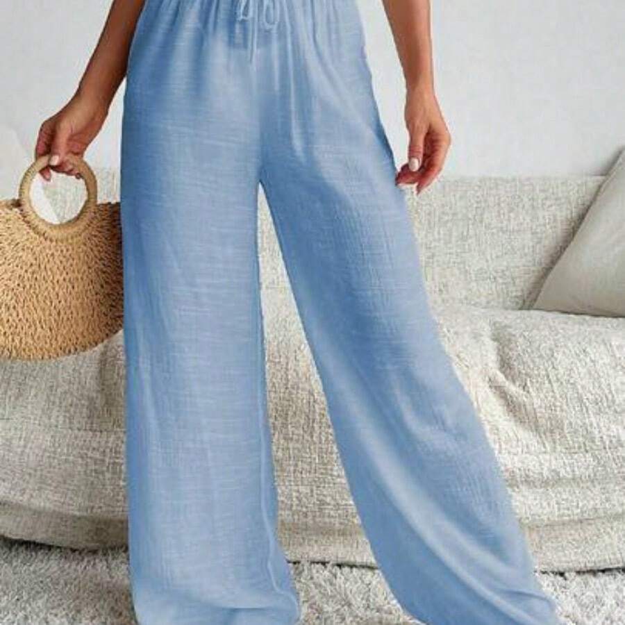 Swim Vcay Women White High Waist Ruffle Tied Wide Leg Beach Swimsuit For Summer Beach Vacation - Azul - Ver 1