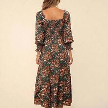 Floral Print Square Neck Flounce Sleeve Ruffle Hem Dress - Verde - Ver 6