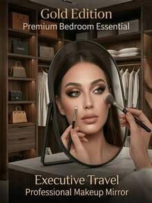 Metal Frame Makeup Mirror, 90° Adjustable Rotation, Portable Vanity Mirror Suitable For Desk, Bedroom, Office, Dressing Table, Counter - Multicolor - View 3