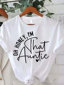 Camiseta de Mujer con Estampado "SummerI'm That Aunt", Camiseta Casual de Moda para Mujer, Cómoda, Suave, Deportiva, para Fitness, Uso Diario, al Aire Libre, en Casa, de Algodón Puro, Transpirable, con Cuello Redondo y Manga Corta. Camiseta de Manga Corta para Mujer, Estilo Básico para Uso Interior y Exterior. - Negro - Ver 8