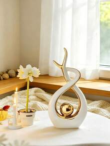 Tác phẩm điêu khắc trừu tượng màu trắng trang nhã với điểm nhấn vàng, trang trí nhà hiện đại, vật trang trí nghệ thuật phù hợp cho phòng khách, phòng ngủ, bàn làm việc, quà tặng sáng tạo. - A - Xem 4