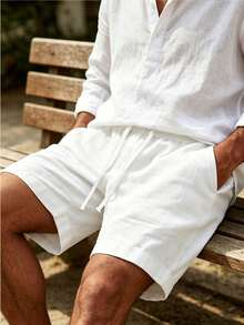 Men's Casual Elastic Waist Drawstring Lightweight Summer Beach Shorts - White - View 5
