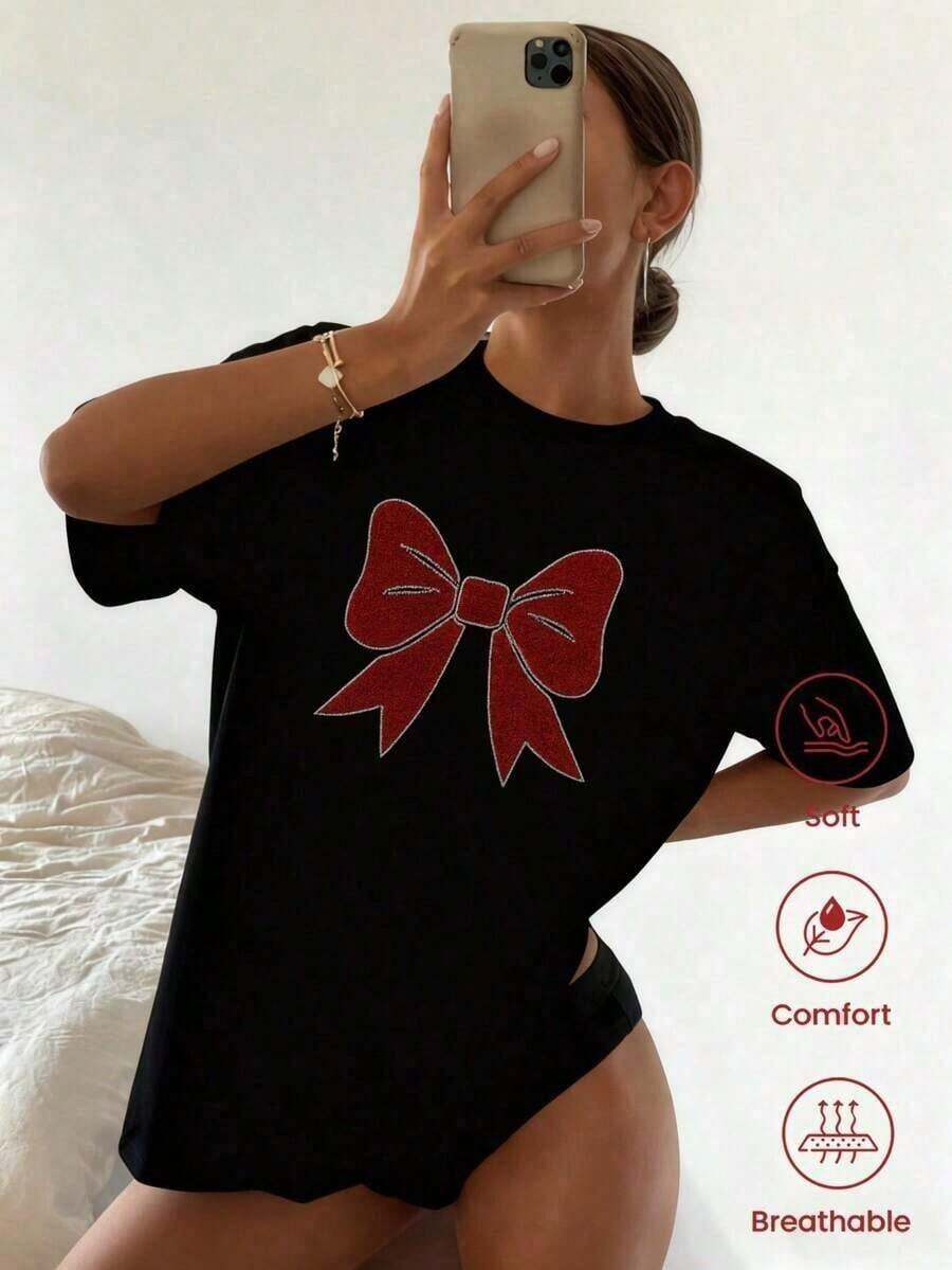 Camiseta de cuello redondo y mangas cortas con estampado de dibujos animados, modelo de pareja, ideal para primavera-verano, oficina y estilo casual - Blanco - Ver 1