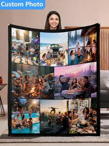1pc Customized Photo Fleece Blanket, Funny | Custom Blankets | Fathers Day Gift |  | Father's Day Gift | Throw Blanket | Customizable Things | Mom Gifts | Dorm Decor, Personalized Fleece Blanket With Family, Pet, Couple Photos, Great Gift For Mother's Day, Father's Day, Valentine's Day, Carnival, Easter, Thanksgiving, April Fool's Day, Back To School, Office Nap, Private Custom Blanket, Holiday Blanket, Breathable, Lightweight ,For Family | - 款式9 - 查看 3