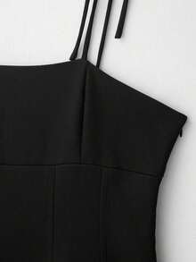 Top camisero con lazo decorativo, unicolor de estilo minimalista y de moda, adecuado para el verano - Negro - Ver 3
